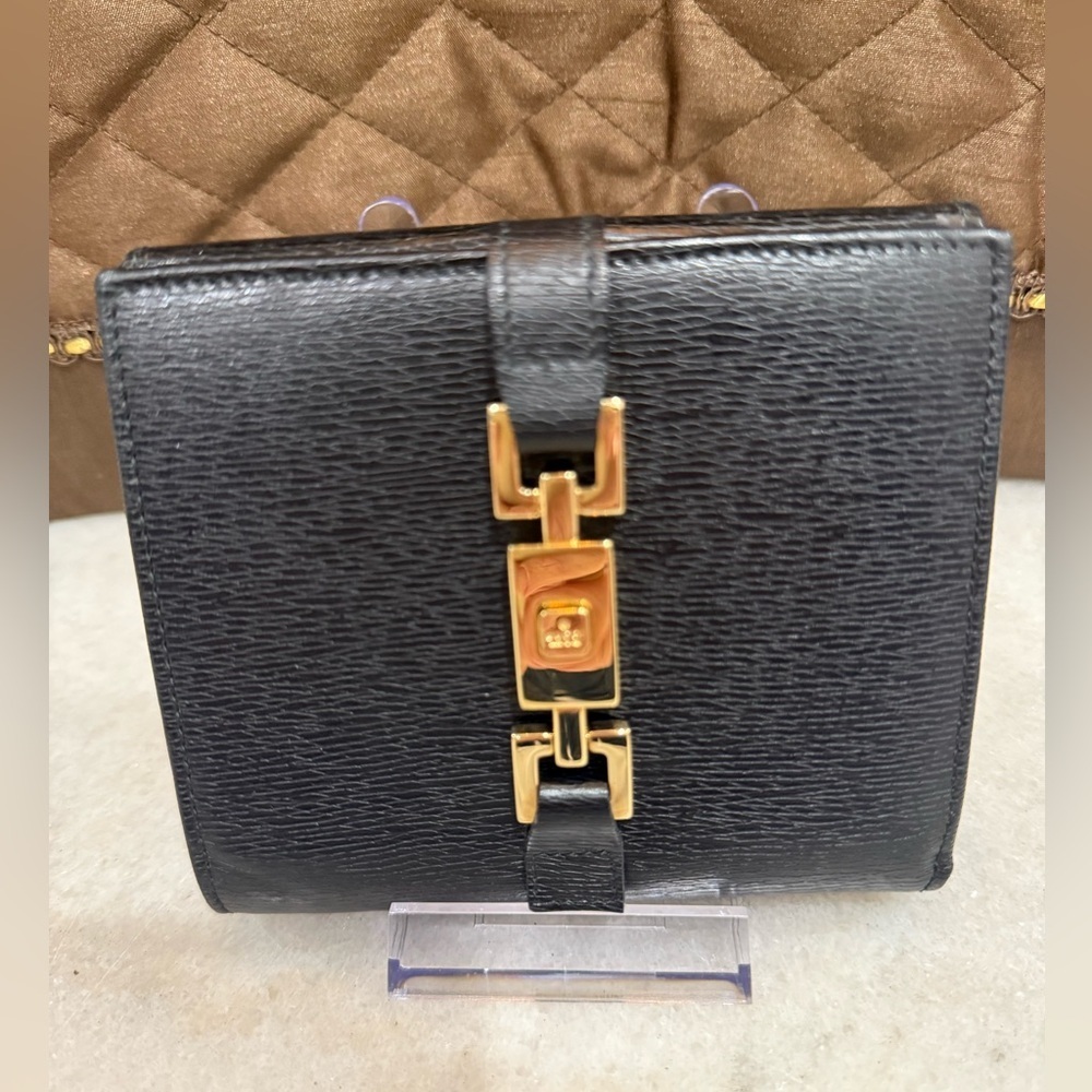 Gucci Black Leather Wallet with Gold Tone Hardware